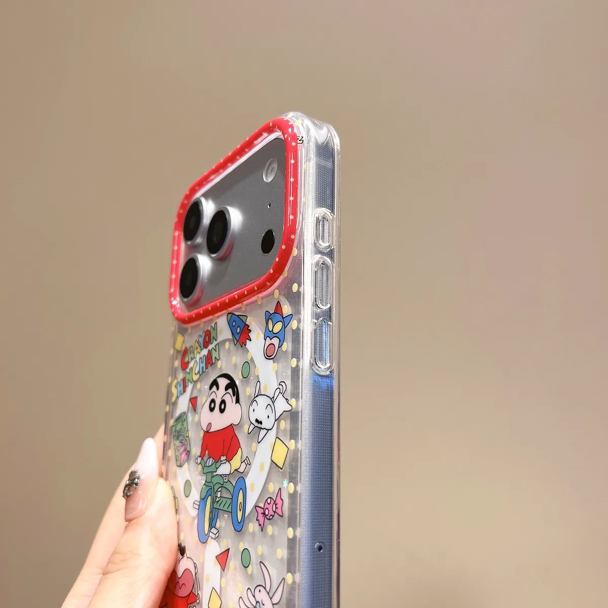 Crayon Shin-chan Clear Case with Beaded Strap & PopSocket for iPhone 17 16 15 14 13 Pro Max — MagSafe